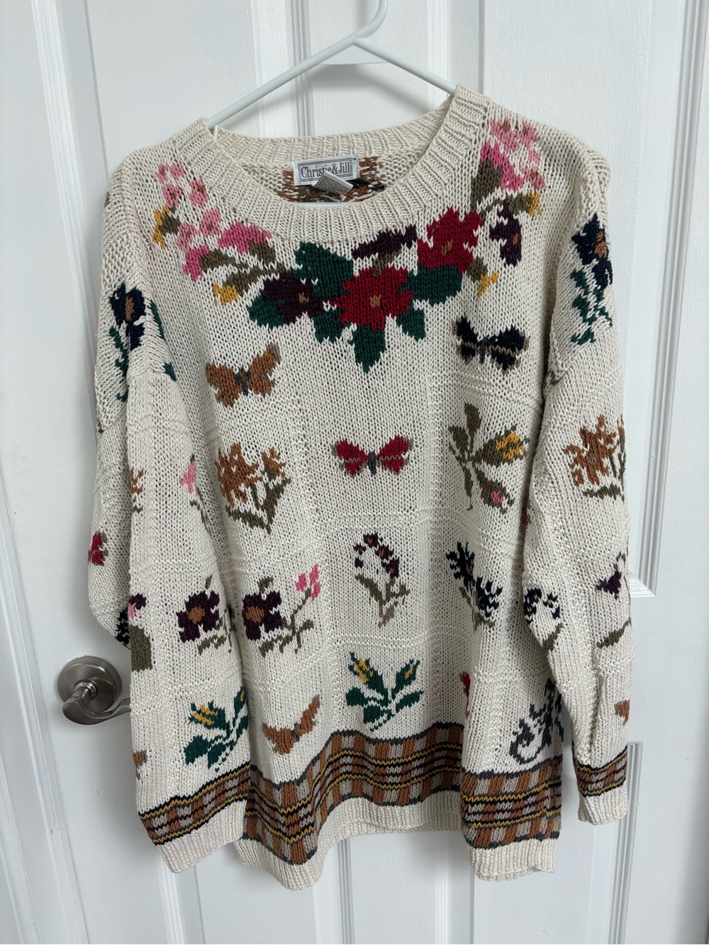 Christie & Jill White Floral & Butterfly Crewneck Sweater